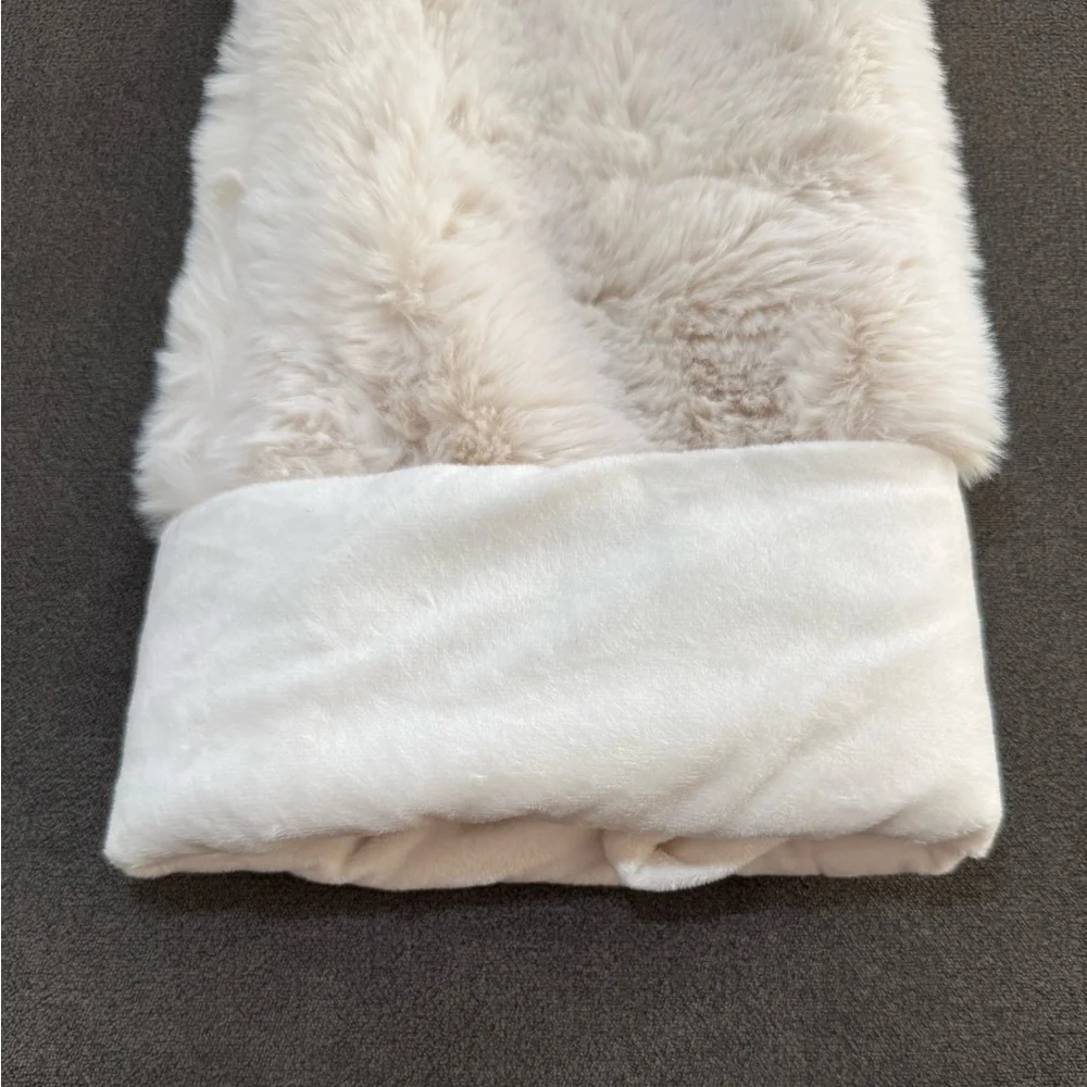 Crate & Barrel Warm White Faux Fur Christmas Stocking
